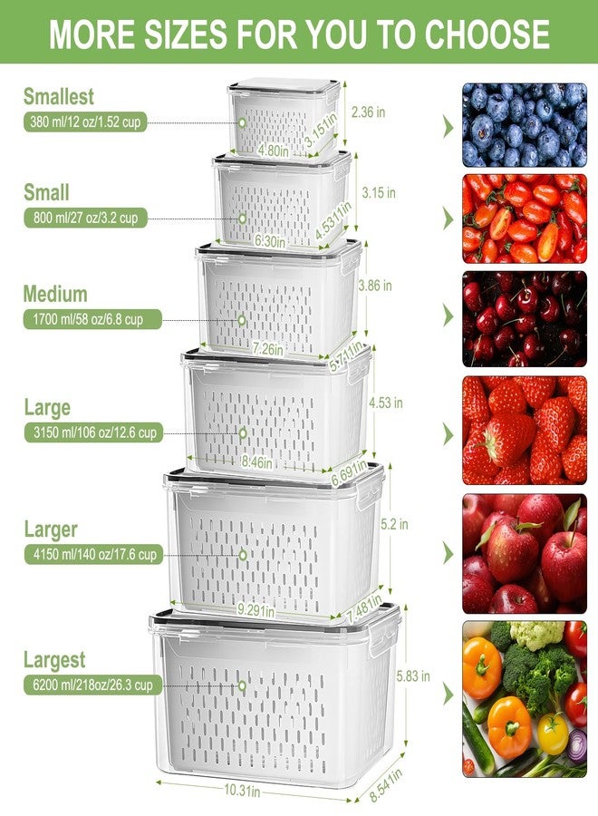 CAPHONT Large Fruit Containers for Fridge, Airtight Food Storage Containers with Removable Colander, Dishwasher and Microwave Safe, Berry Produce Container Keep Fruits, Vegetables, Meat Fresh Longer, 6 Pcs - Image 2